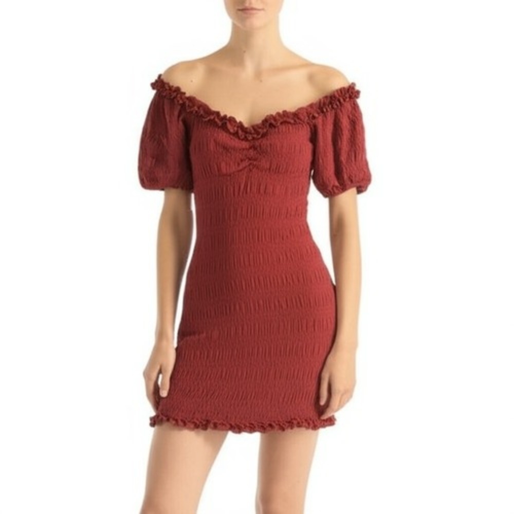 Speechless‎ Mini Dress Size M Maroon Off-Shoulder Ruffle Textured Chic Flirty
